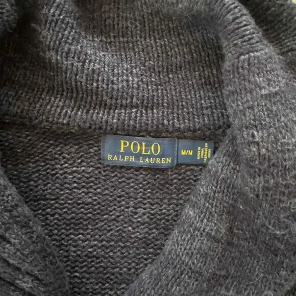 Polo Ralph Lauren Button Cardigan M Medium Blue Shawl Collar Cotton Knit Marled - Picture 9 of 10